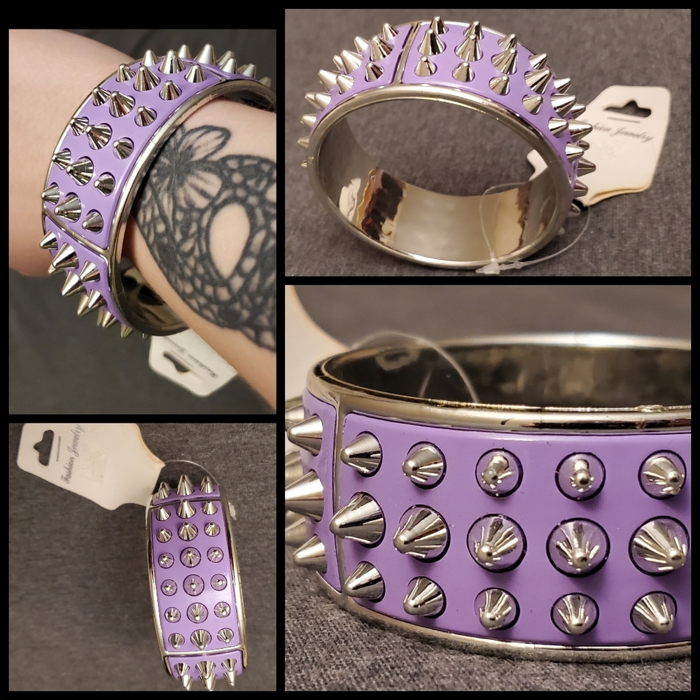 Pastel purple punk style spiked bangle bracelet